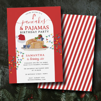 Pancakes Pajamas PJ's Girl Christmas Birthday Einladung