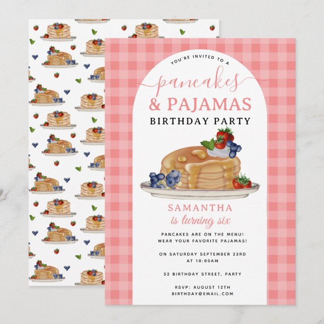 Pancakes Pajamas PJ's Girl Kids Birthday Party Einladung (Vorne/Hinten)