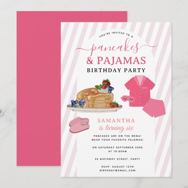 Pancakes Pajamas PJ's Girl Kids Birthday Party Einladung (Vorne/Hinten)