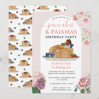 Pancakes Pajamas PJ's Girl Kids Birthday Party Einladung