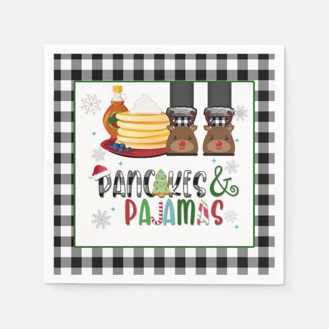Pancakes & Pajamas Weihnachts-Party Napkin - BW Serviette (Vorderseite)