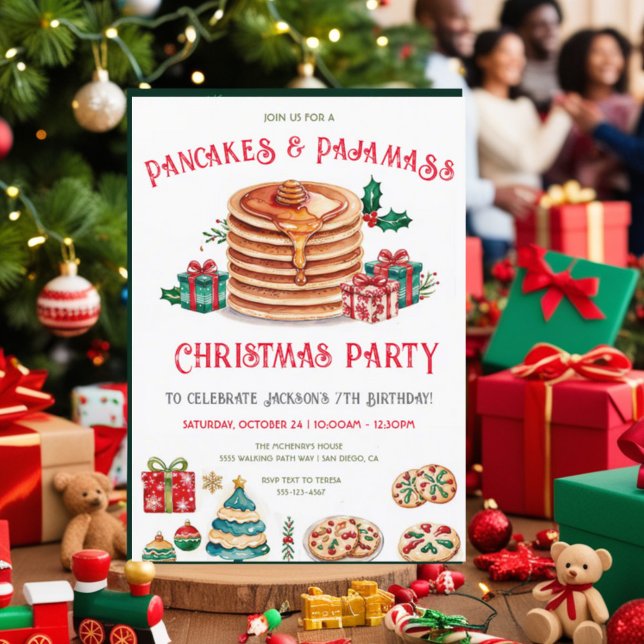Pancakes & Pajamas Weihnachtskarte Party Einladung (Von Creator hochgeladen)
