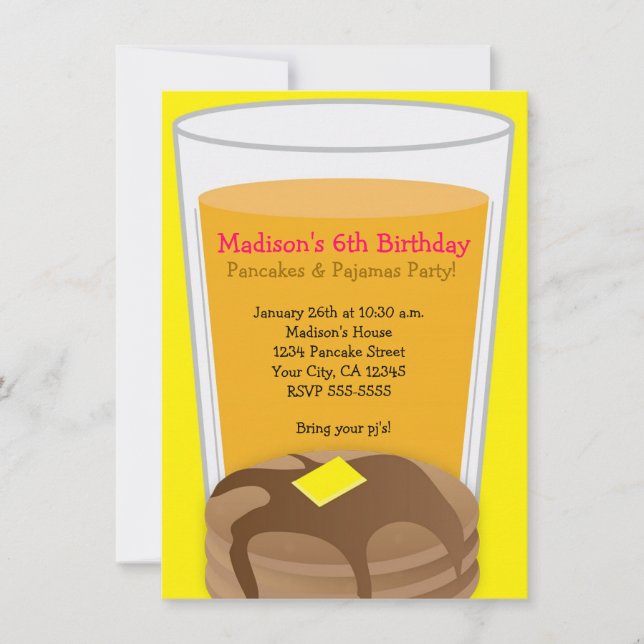 Pancakes & Pyjamas Jaune Brunch Party Invitation (Devant)