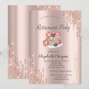 Pancakes Rose Gold Glitter Tropfen Ruhestand Einladung