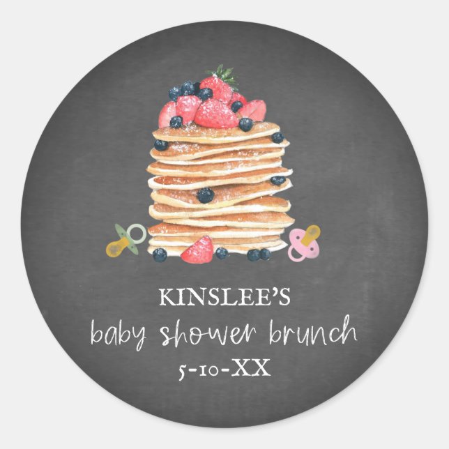Pancakes & Schnullers Babydusche Brunch Chalkboard Runder Aufkleber (Vorderseite)