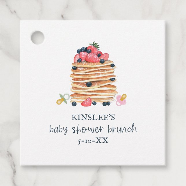 Pancakes & Schnullers Babydusche Brunch Geschenkanhänger (Vorderseite)