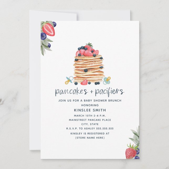 Pancakes & Schnullers Blue Brunch Boy Baby Dusche Einladung (Vorderseite)