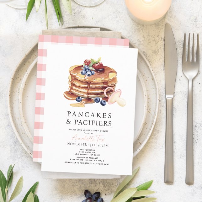 Pancakes & Schnullers Pink Gingham Girl Babydusche Einladung (Von Creator hochgeladen)