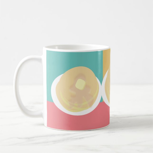 Pancakes Sirup Tropfen farbenfroh rosa Aquamarin Kaffeetasse (Links)