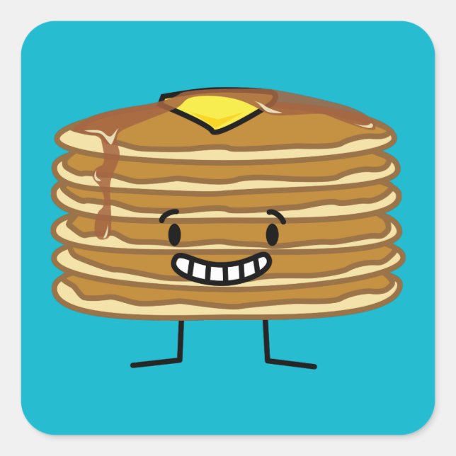 Pancakes Stapelbutter Sirup Flauschig Frühstück Quadratischer Aufkleber (Vorderseite)