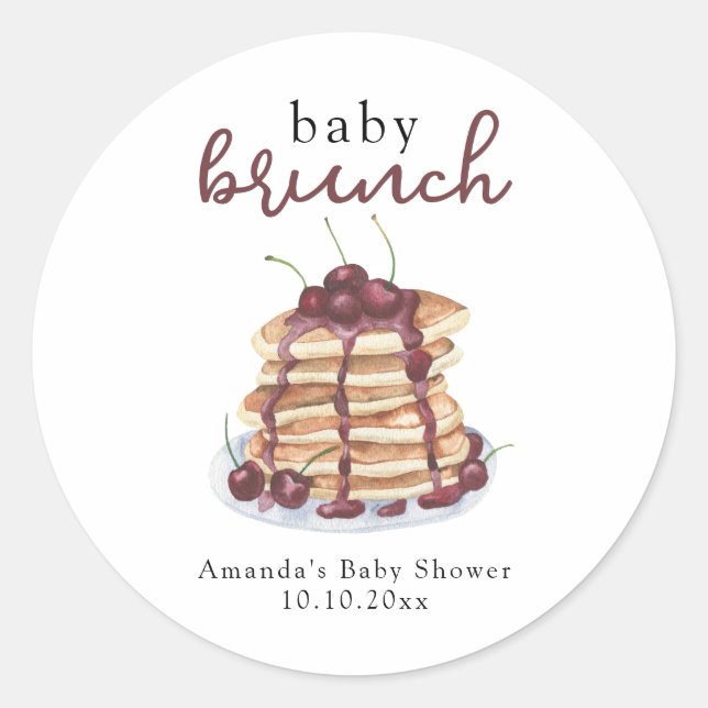 Pancakes Sweet Cherry Baby Dusche Runder Aufkleber (Vorderseite)