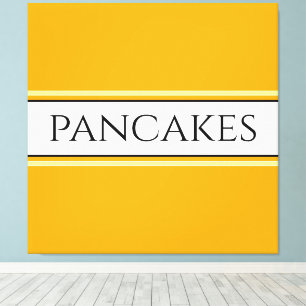 PANCAKES Text Hellgold Orange Weiße Streifen Leinwanddruck