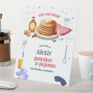 Pancakes und Pajamas Frühstück Party Sockelschild