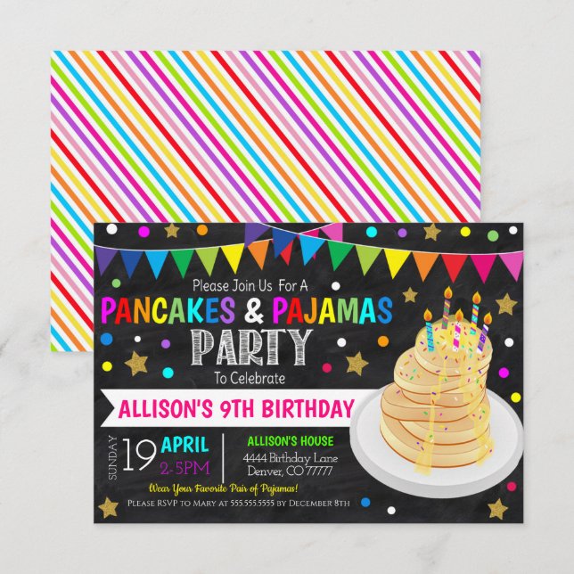 Pancakes und Pajamas Party Einladung (Vorne/Hinten)