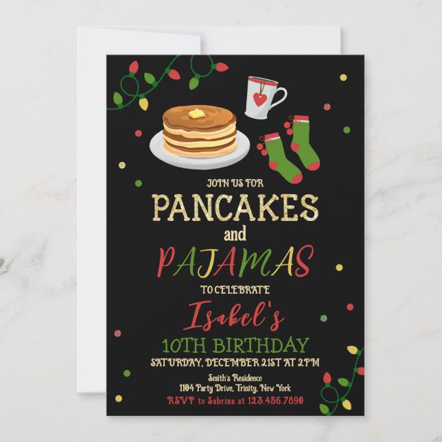 Pancakes und Pajamas Weihnachten Geburtstag Einladung (Vorderseite)