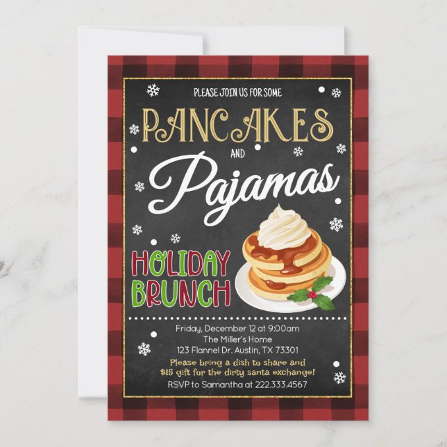 Pancakes und Pajamas Weihnachts-Party Einladung (Vorderseite)