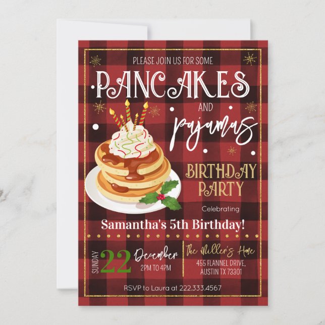 Pancakes und Pajamas Weihnachts-Party Einladung (Vorderseite)