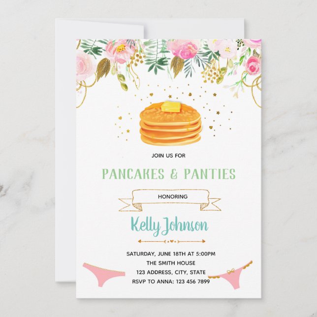 Pancakes und Panties Lingerie Dusche Einladung (Vorderseite)