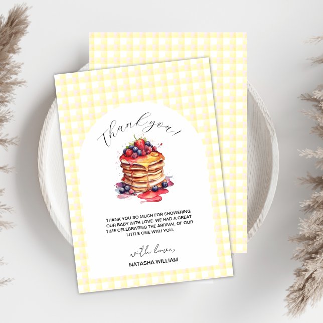 Pancakes und Schnuller Gingham Kariert Baby Shower Dankeskarte (Von Creator hochgeladen)