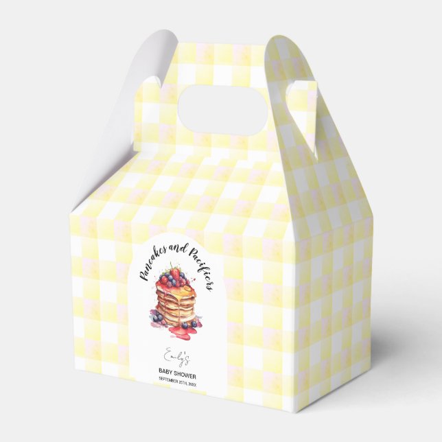 Pancakes und Schnuller Gingham Kariert Baby Shower Geschenkschachtel (Vorderseite)