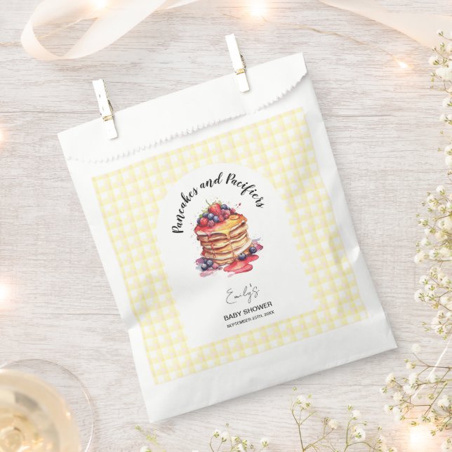 Pancakes und Schnuller Gingham Kariert Baby Shower Geschenktütchen (Ausgeschnitten)