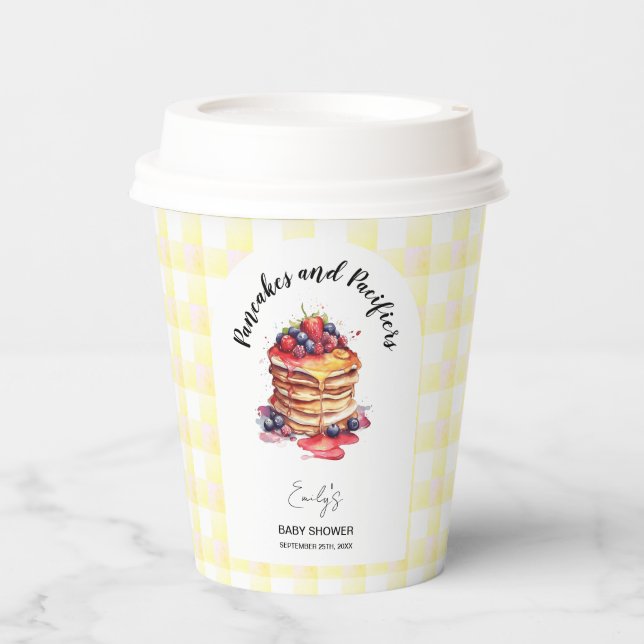 Pancakes und Schnuller Gingham Kariert Baby Shower Pappbecher (Vorderseite)