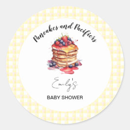 Pancakes und Schnuller Gingham Kariert Baby Shower Runder Aufkleber