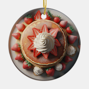 Pancakes Whipped Creme and Strawberries Christmas Keramik Ornament