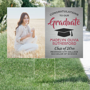 Pancarte 2 Félicitations photo Jardin de graduation en gris