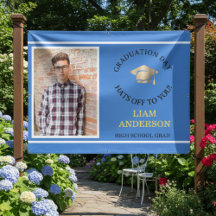 Congrats Modern  Blue Sky Custom Photo Grad Sign