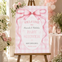 Pancarte de bienvenue Baby Shower à ruban rose