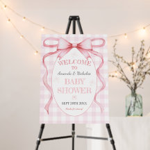 Pancarte de bienvenue Baby Shower à ruban rose