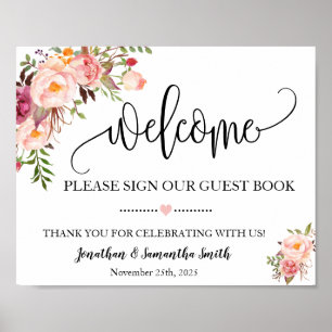 Pancarte de bienvenue notre livre d'or mariage flo