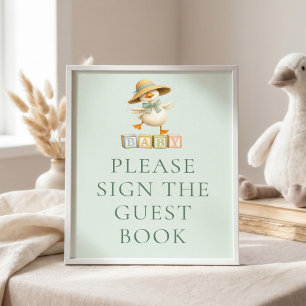 Pancarte de livre d'or de bébé en Sage Silly Goose