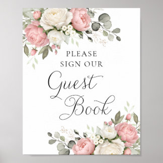 Pancarte de livre d'or de mariage à la verdure ros