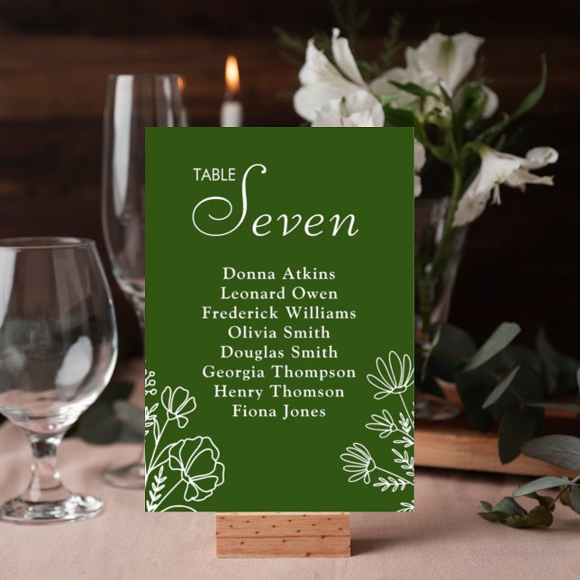 Pancarte de numéros de table simple vert olive (Créateur téléchargé)