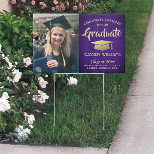 Pancarte Félicitations photo Jardin de graduation en violet