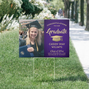 Pancarte Photo Félicitations Purple Gold Graduation Yard