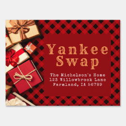 Pancarte Rustic Red Black Buffalo Check Yankee Swap Festive