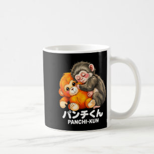 Panchi kun hält Plüschbaby Makaken-Affe Kaffeetasse