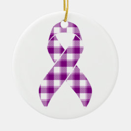 Pancreatic Cancer Awareness Plaid Purple Ribbon Keramik Ornament