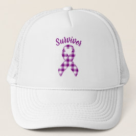 Pancreatic Cancer Awareness Plaid Purple Ribbon Truckerkappe