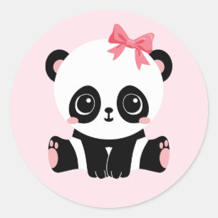 Panda adorable de bébé sur les autocollants rose