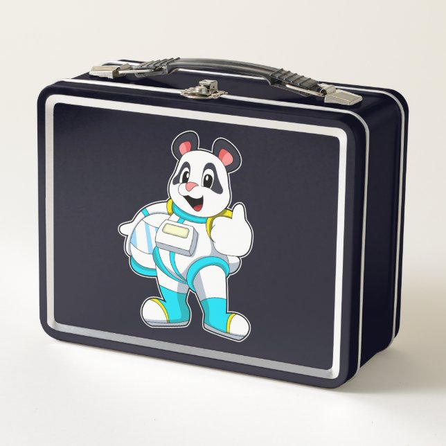 Panda als Astronaut mit Kostüm Metall Brotdose (Vorderseite)