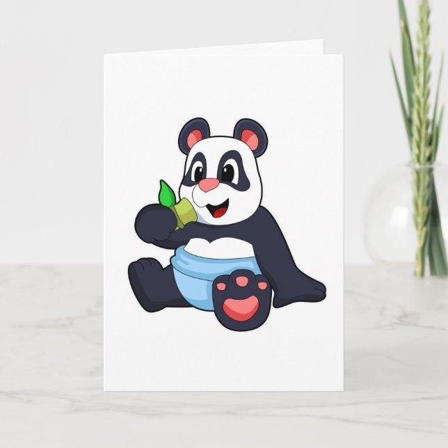 Panda als Baby mit Bambus Karte (Vorderseite)