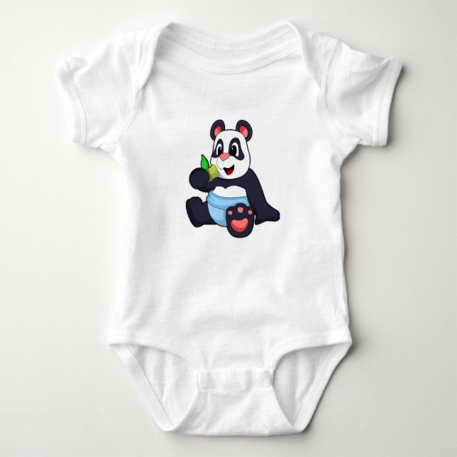 Panda als Baby mit Bambus Strampler (Vorderseite)