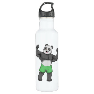 Panda als Bodybuilder an der Bodybuilding Edelstahlflasche