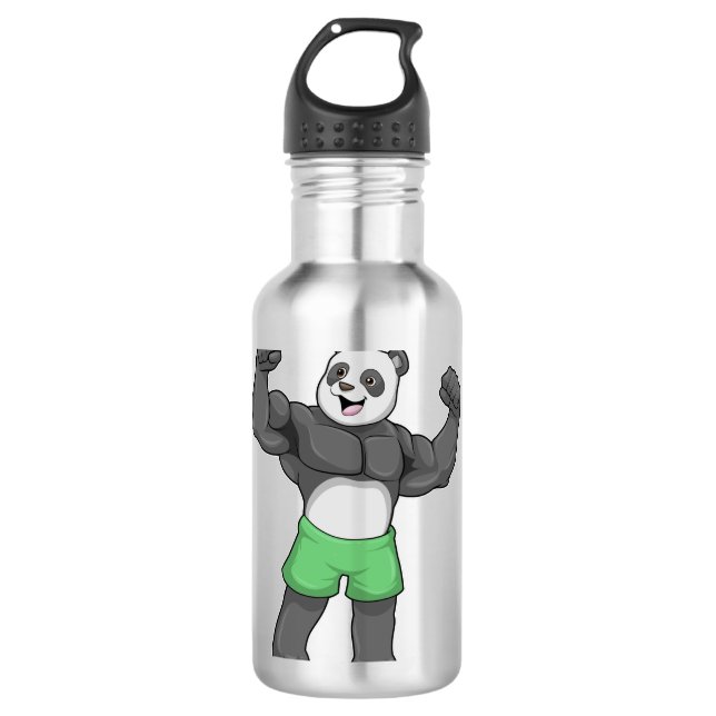 Panda als Bodybuilder an der Bodybuilding Edelstahlflasche (Vorderseite)