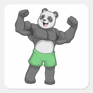 Panda als Bodybuilder an der Bodybuilding Quadratischer Aufkleber