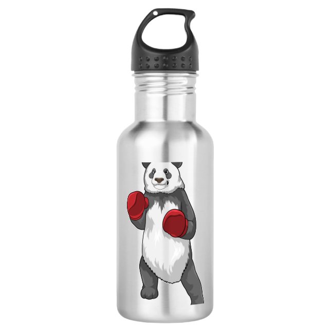 Panda als Boxer mit Boxhandschuhen Edelstahlflasche (Vorderseite)